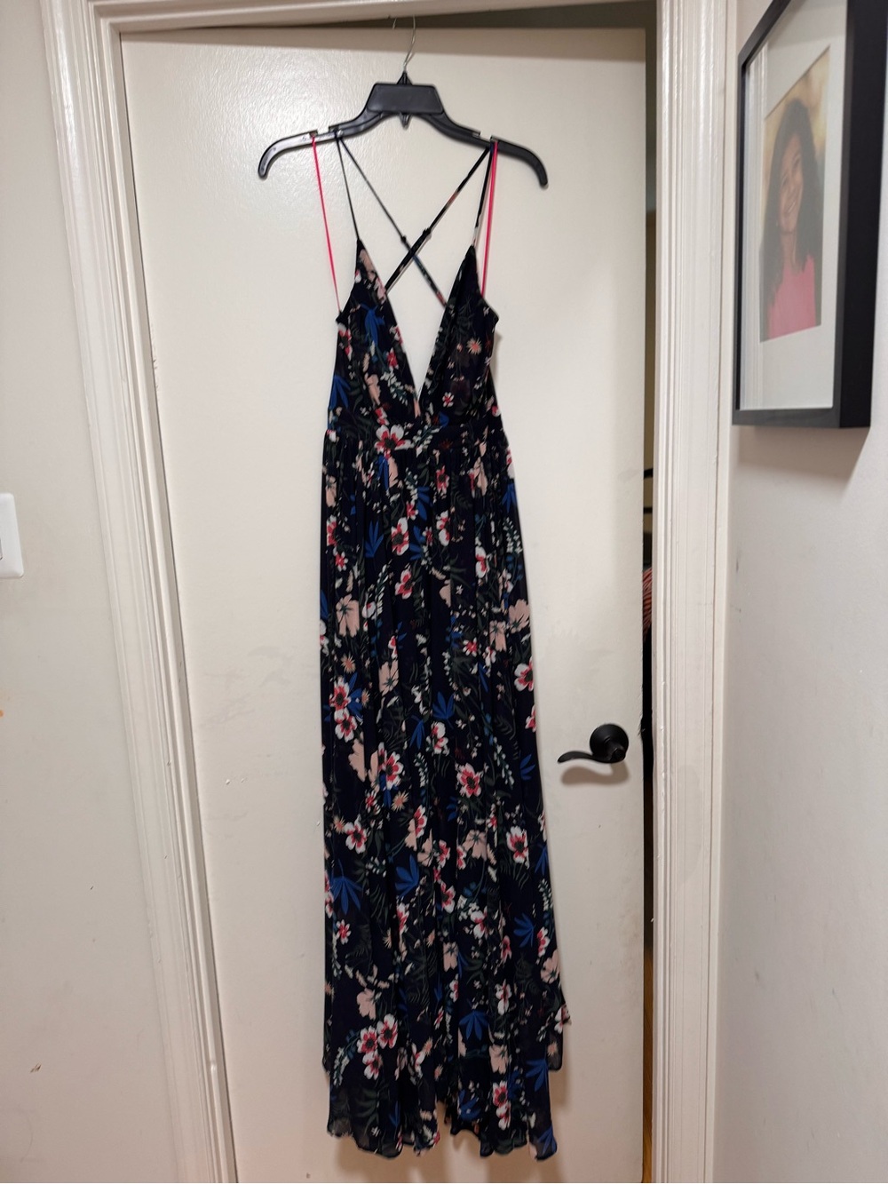 Women’s Navy Floral Maxi Dress with Strappy Back